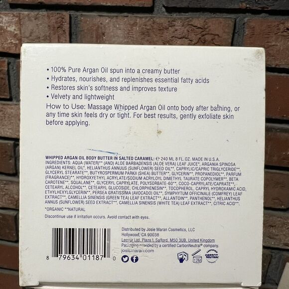 Josie Maran Whipped Argan Oil Hydrating Body Butter Salted Caramel 8oz - Picture 3 of 5